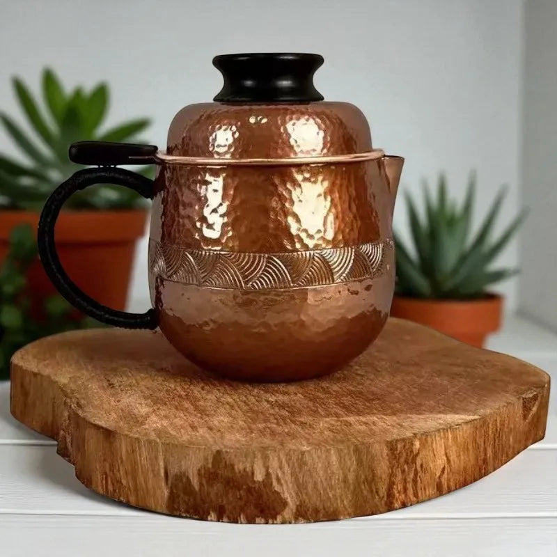 Théière en cuivre 200ML – Avec couvercle, filtre et poignée isolante