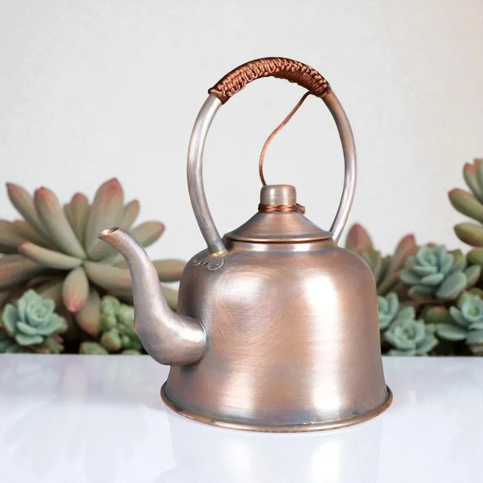 Théière en cuivre pur 1,5L – Vintage anti-brûlure