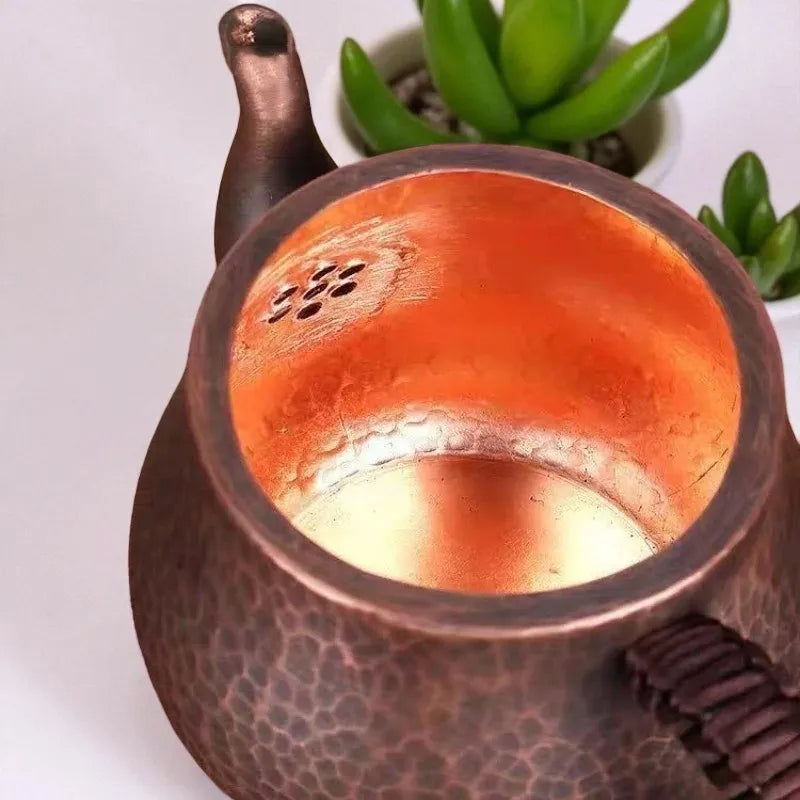 Théière en cuivre vintage 500ML – Poignée tissée, filtre résistant à la chaleur