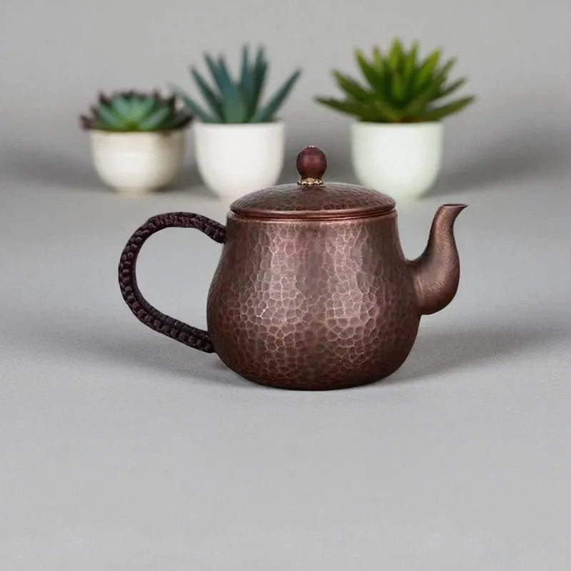 Théière en cuivre vintage 500ML – Poignée tissée, filtre résistant à la chaleur