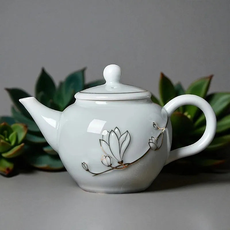 Théière en porcelaine 220ML – Infuseur, motif branches et fleurs
