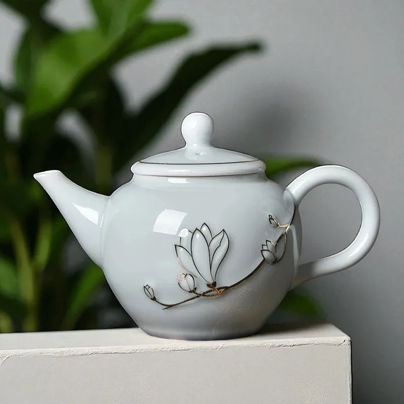 Théière en porcelaine 220ML – Infuseur, motif branches et fleurs