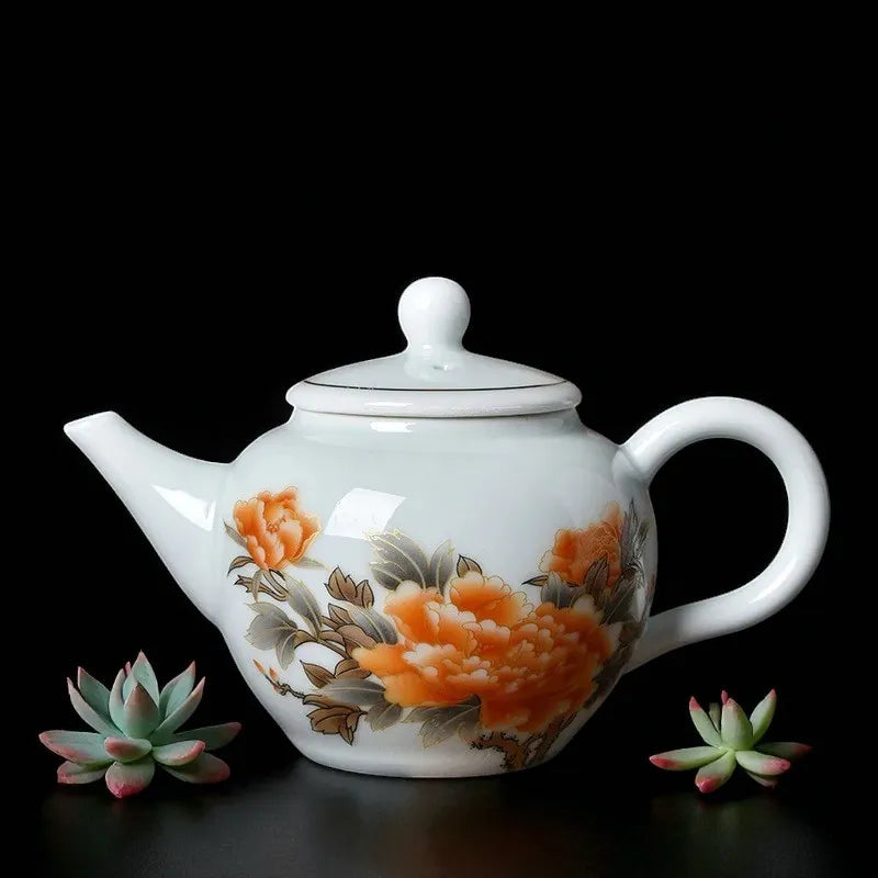 Théière en porcelaine 220ML – Infuseur, motif fleurs rouges