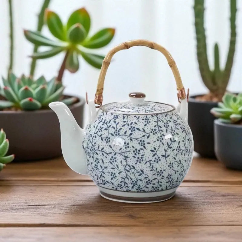 Théière en porcelaine bleue et blanche 1,2L – Avec filtre intégré