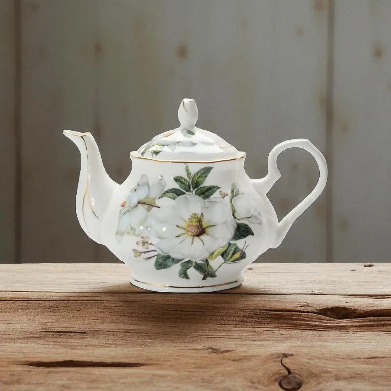 Théière en porcelaine fleurs blanches 800ML – Avec filtre