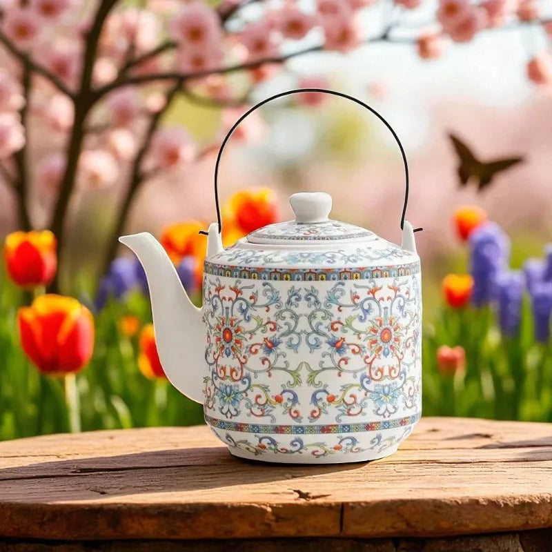 Théière en porcelaine fleurs multicolores 2L – Avec filtre intégré