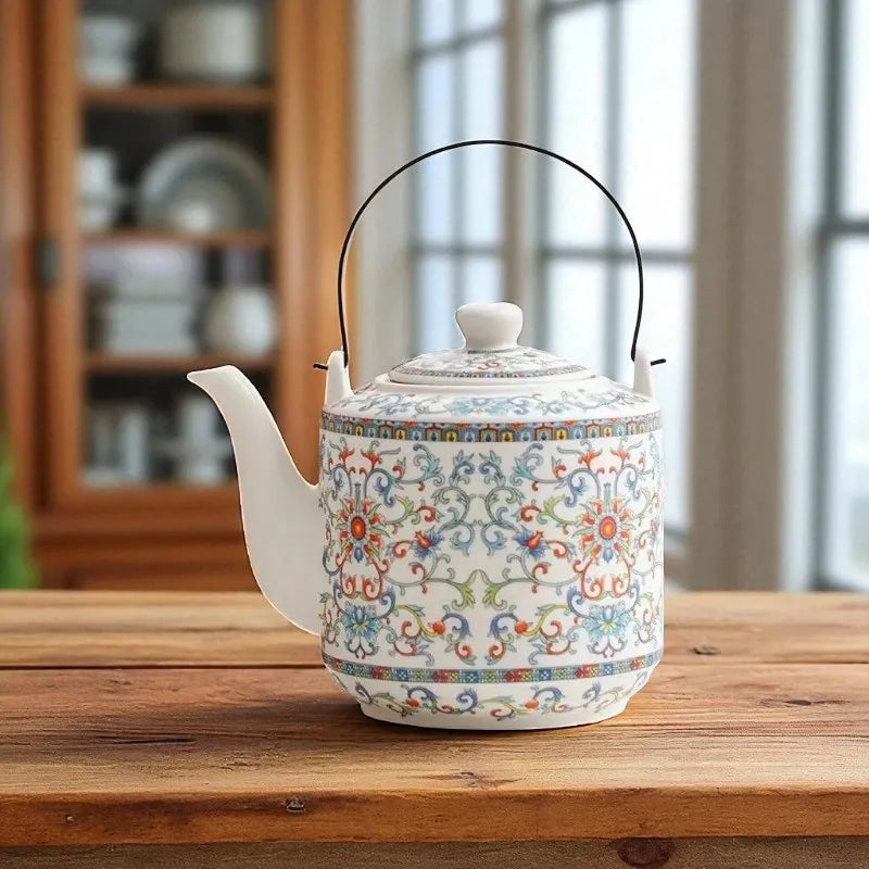 Théière en porcelaine fleurs multicolores 2L – Avec filtre intégré