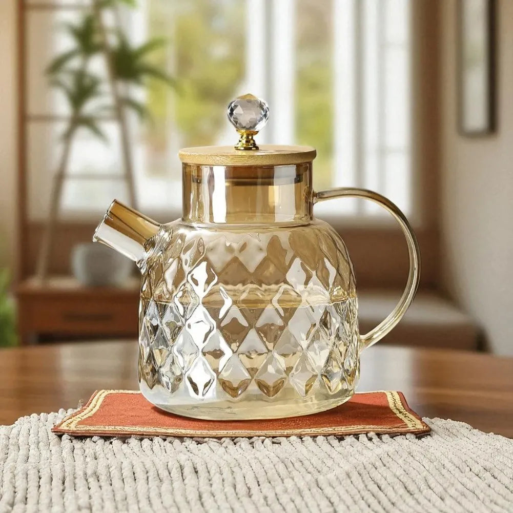 Théière en verre avec couvercle en bambou - 1,5L