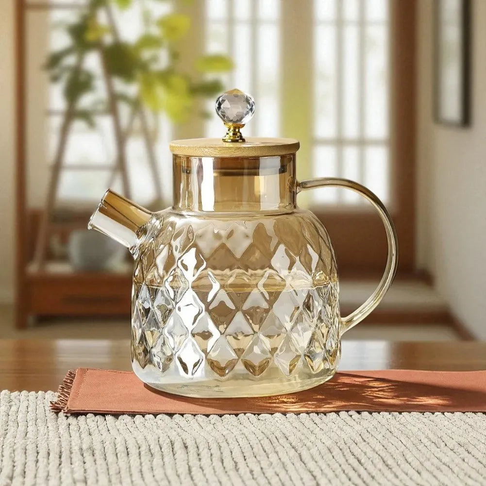 Théière en verre avec couvercle en bambou - 1,5L