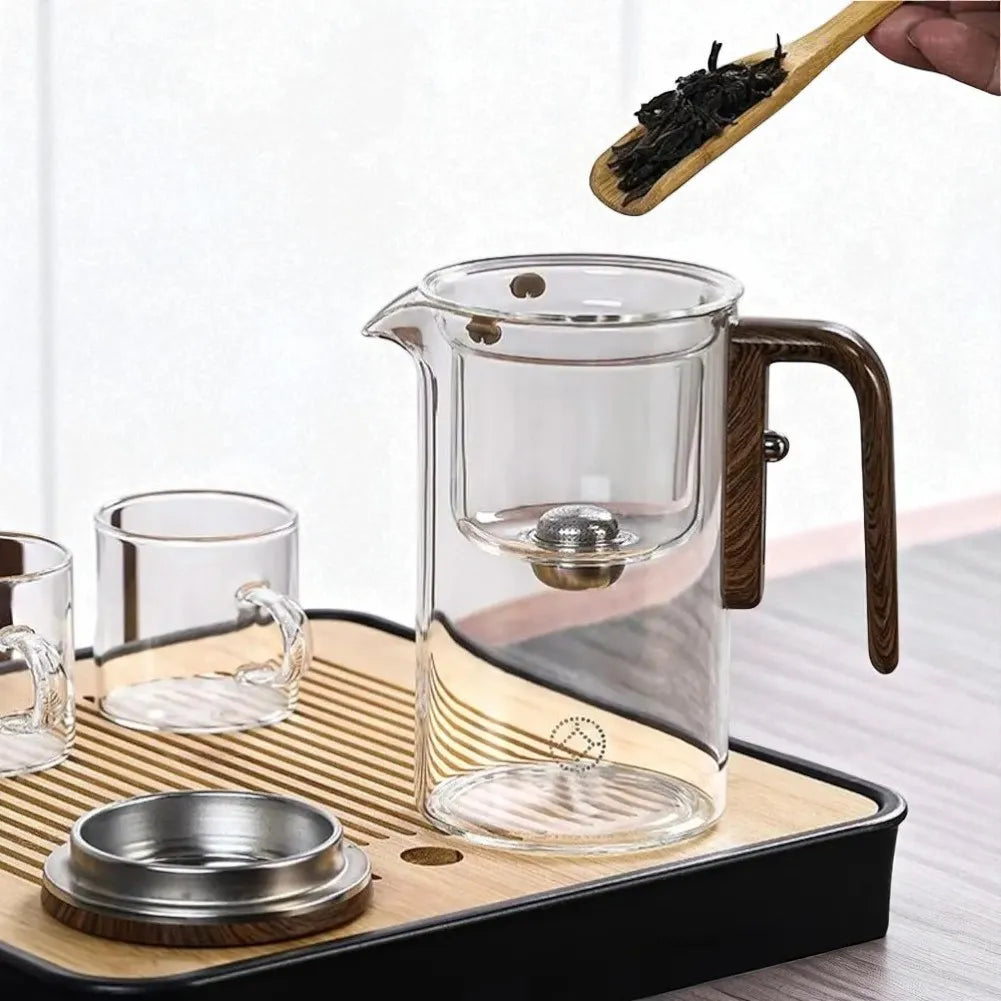 Théière en verre avec filtration intégrée et manche en bois - 720ML