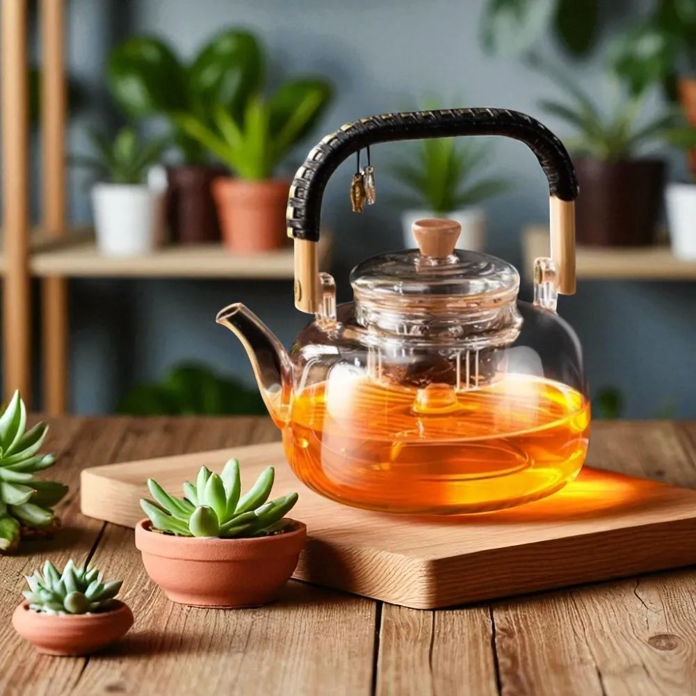 Théière en verre avec poignée tissée - 900ML