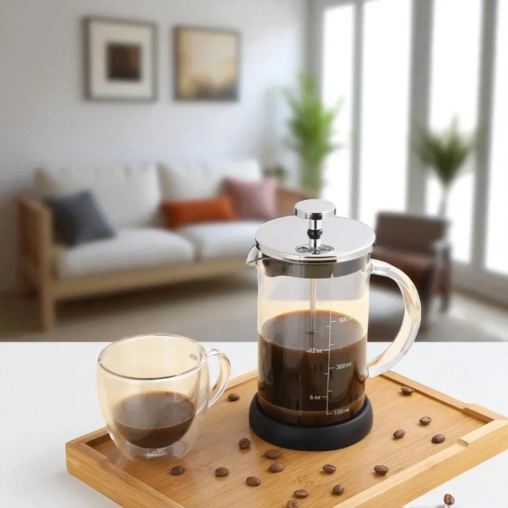 Théière en verre type presse française avec infuseur 1L