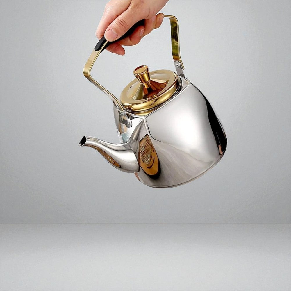 Théière carrée en acier inoxydable 1L avec filtre – Pour thé et eau