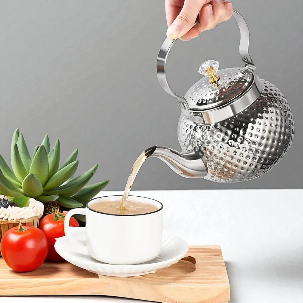 Théière en acier inoxydable Argent 1,2L avec infuseur – Pour thé et café