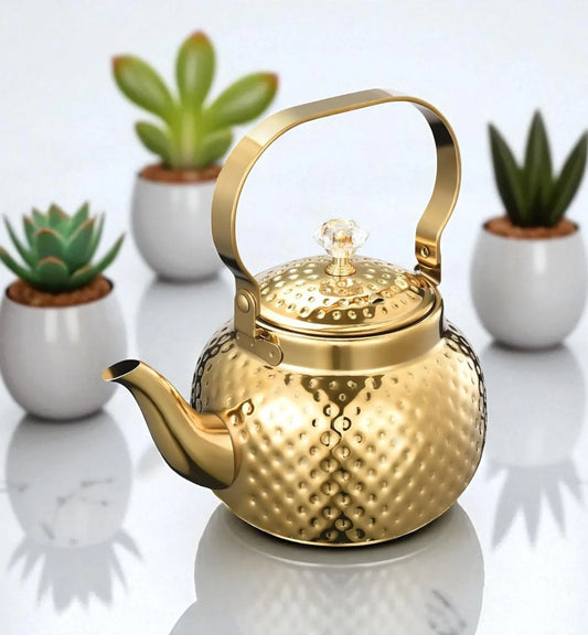 Théière en acier inoxydable Or 1,2L avec infuseur – Pour thé et café