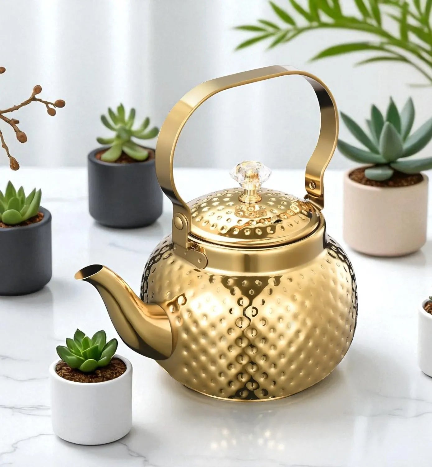Théière en acier inoxydable Or 1,2L avec infuseur – Pour thé et café