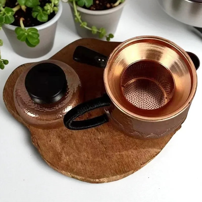 Théière en cuivre 200ML – Avec couvercle, filtre et poignée isolante