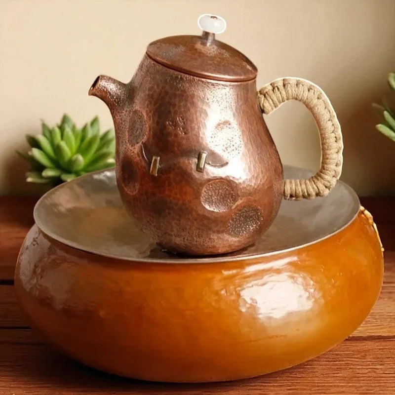 Théière en cuivre 260ML – Avec couvercle, filtre et poignée thermique
