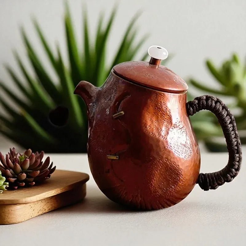 Théière en cuivre 260ML – Avec couvercle, filtre et poignée thermique