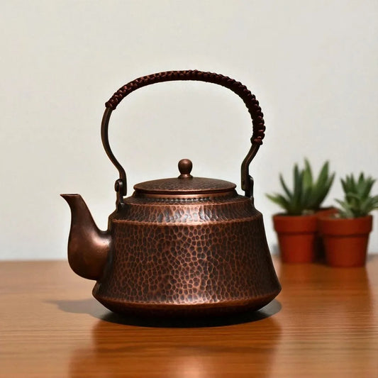 Théière en cuivre rétro 1L – Bouilloire artisanale, finition matte