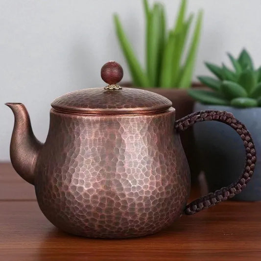 Théière en cuivre vintage 500ML – Poignée tissée, filtre résistant à la chaleur