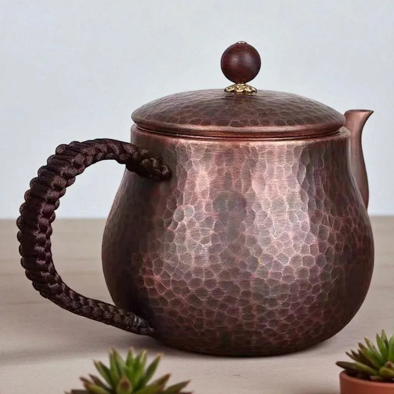 Théière en cuivre vintage 500ML – Poignée tissée, filtre résistant à la chaleur