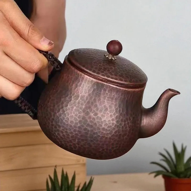 Théière en cuivre vintage 500ML – Poignée tissée, filtre résistant à la chaleur