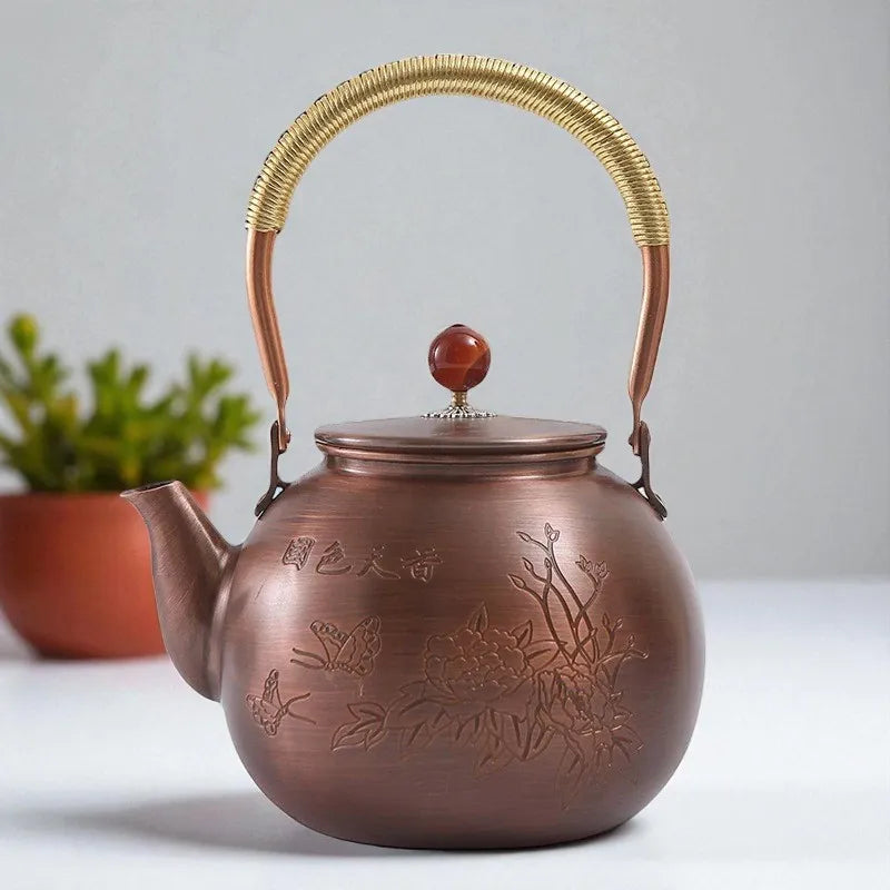 Théière en cuivre violet 1,2L – Forme carrée
