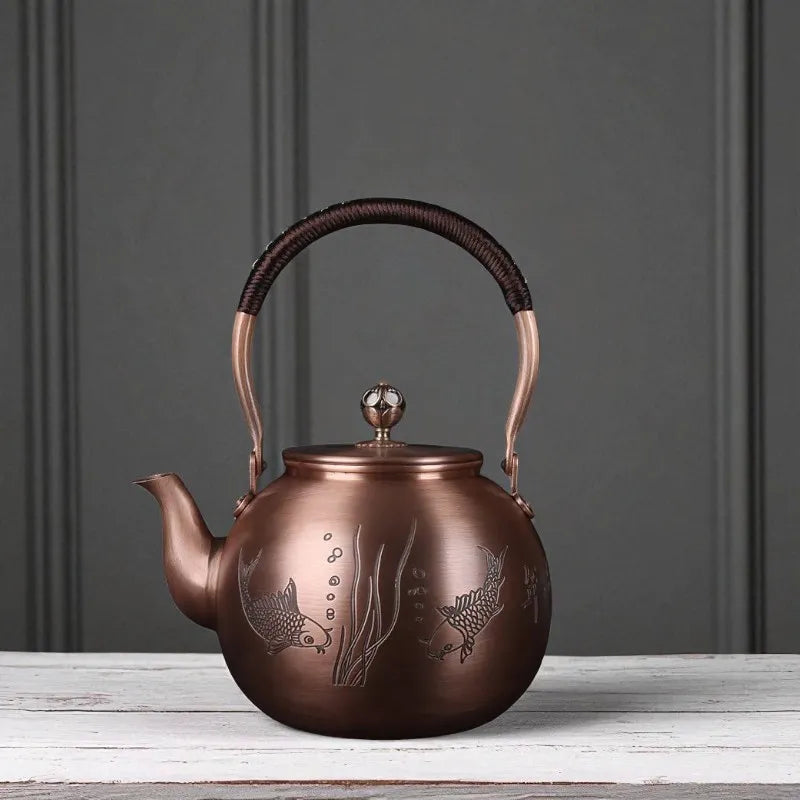 Théière en cuivre violet 1,5L – Motif herbes