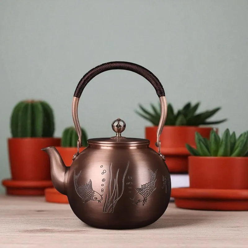 Théière en cuivre violet 1,5L – Motif herbes