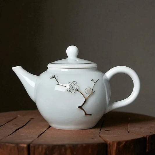 Théière en porcelaine 220ML – Infuseur, motif branche et fleur