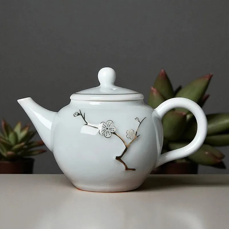 Théière en porcelaine 220ML – Infuseur, motif branche et fleur