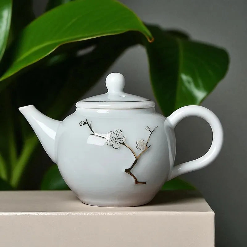 Théière en porcelaine 220ML – Infuseur, motif branche et fleur