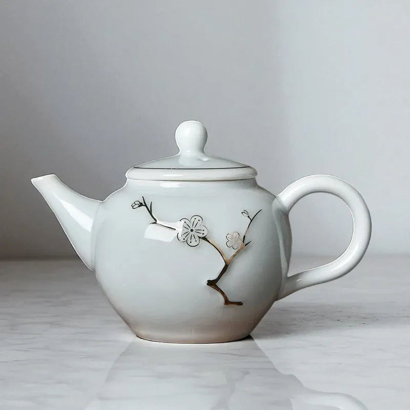 Théière en porcelaine 220ML – Infuseur, motif branche et fleur