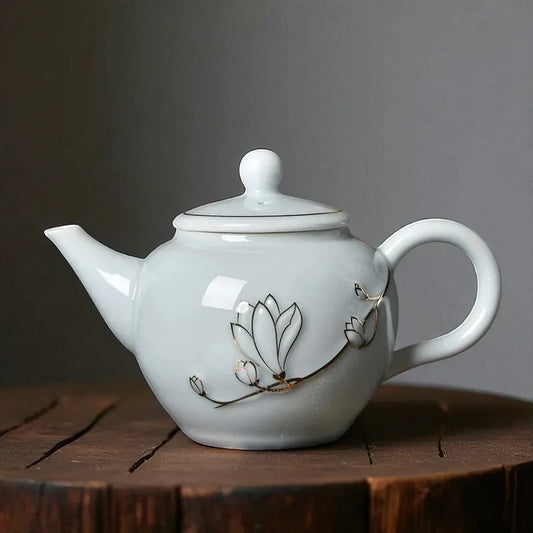 Théière en porcelaine 220ML – Infuseur, motif branches et fleurs