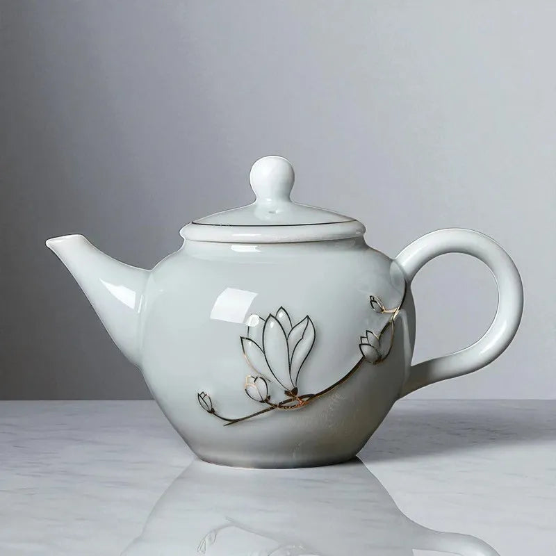 Théière en porcelaine 220ML – Infuseur, motif branches et fleurs