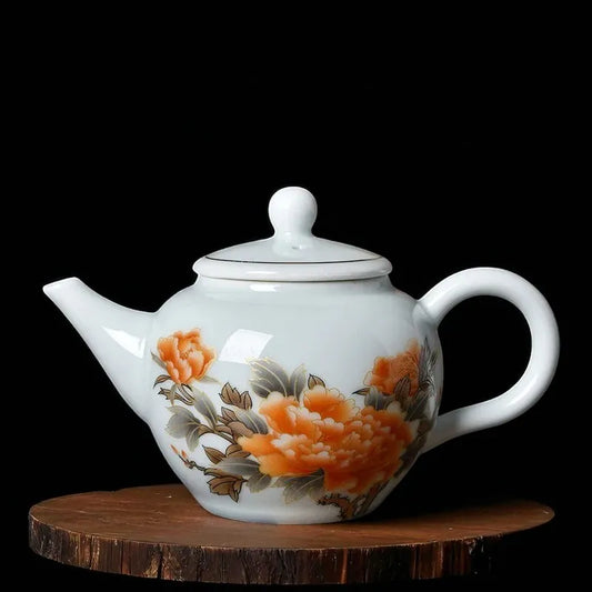 Théière en porcelaine 220ML – Infuseur, motif fleurs rouges