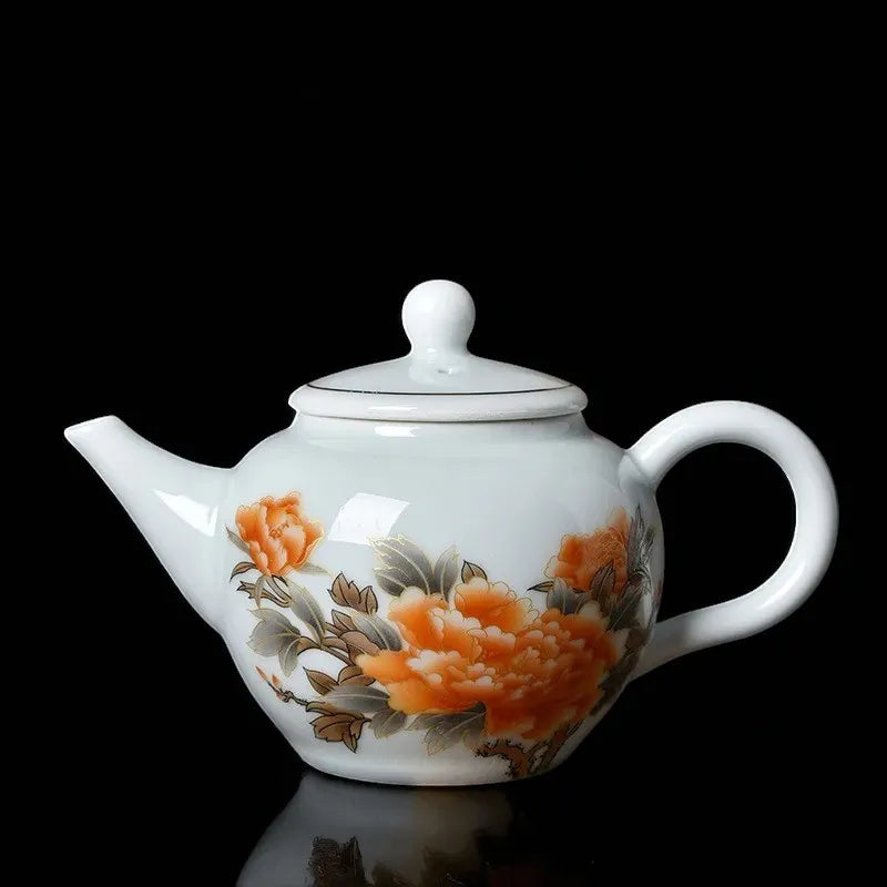 Théière en porcelaine 220ML – Infuseur, motif fleurs rouges