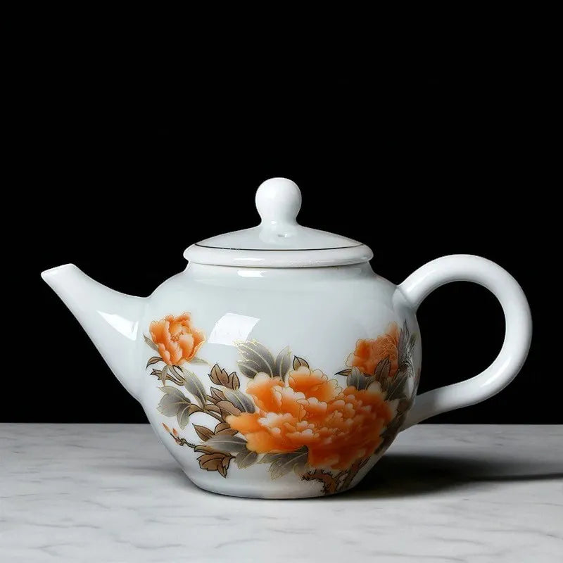 Théière en porcelaine 220ML – Infuseur, motif fleurs rouges