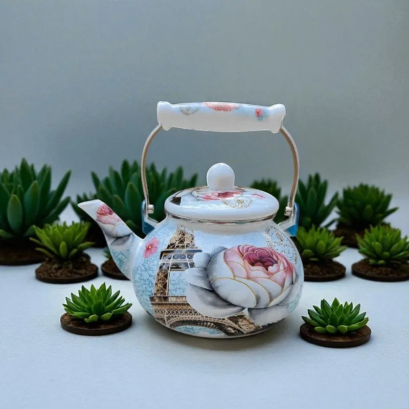 Théière en porcelaine 2,5L – Motif Tour Eiffel, gaz et induction