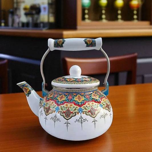 Théière en porcelaine 2,5L – Motif décorations indiennes, gaz et induction