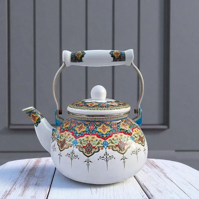 Théière en porcelaine 2,5L – Motif décorations indiennes, gaz et induction