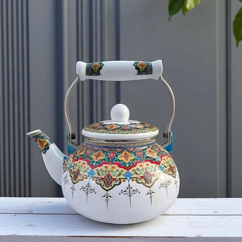 Théière en porcelaine 2,5L – Motif décorations indiennes, gaz et induction