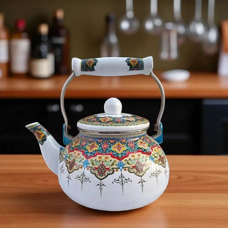 Théière en porcelaine 2,5L – Motif décorations indiennes, gaz et induction