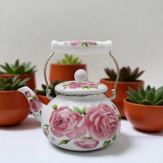 Théière en porcelaine 2,5L – Motif fleurs avec rose, gaz et induction