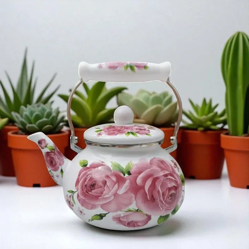 Théière en porcelaine 2,5L – Motif fleurs avec rose, gaz et induction