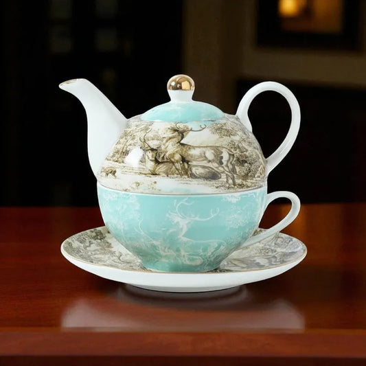 Théière en porcelaine bleu clair 250ML avec tasse – Idéale en cadeau