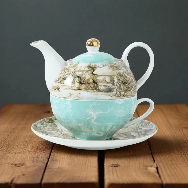 Théière en porcelaine bleu clair 250ML avec tasse – Idéale en cadeau
