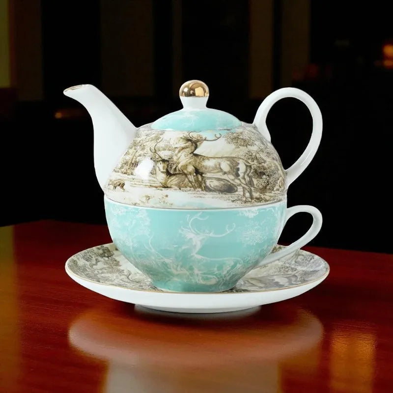 Théière en porcelaine bleu clair 250ML avec tasse – Idéale en cadeau