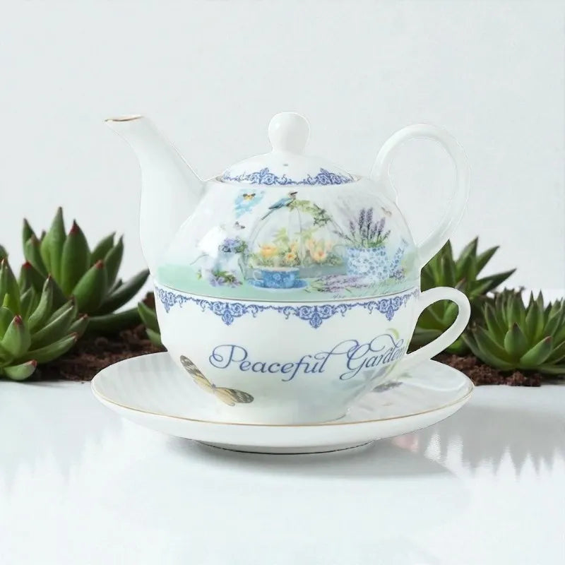 Théière en porcelaine bleue 250ML avec tasse – Idéale en cadeau